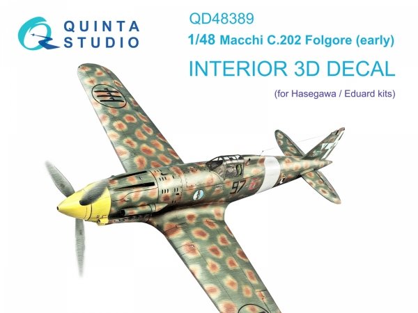 Quinta Studio QD48389 Macchi C.202 Folgore Early 3D-Printed &amp; coloured Interior on decal paper (Hasegawa/Eduard) 1/48