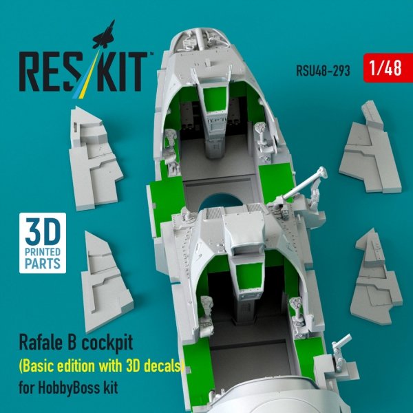 RESKIT RSU48-0293 Rafale B cockpit (Basic edition with 3D decals) for HobbyBoss kit (3D Printed) (1/48)