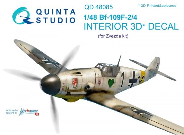 Quinta Studio QD48085 Bf 109F-2/F-4 3D-Printed &amp; coloured Interior on decal paper (for Zvezda kit) 1/48