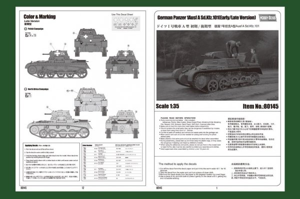 Hobby Boss 80145 German Panzer 1Ausf A Sd.Kfz.101(Early/Late Version) 1/35