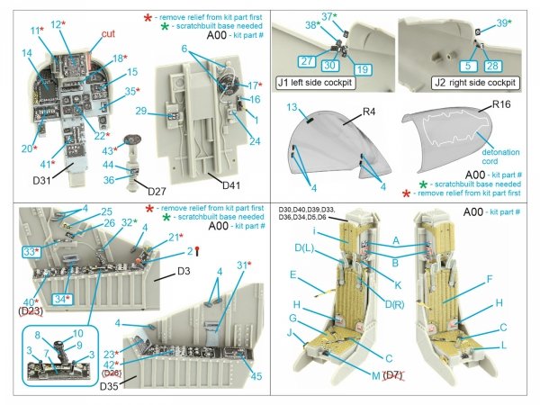 Quinta Studio QD32193 AV-8B Harrier II early 3D-Printed &amp; coloured Interior on decal paper (Trumpeter) 1/32