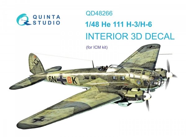 Quinta Studio QD48266 He 111H-3/H-6 3D-Printed &amp; coloured Interior on decal paper ( ICM ) 1/48