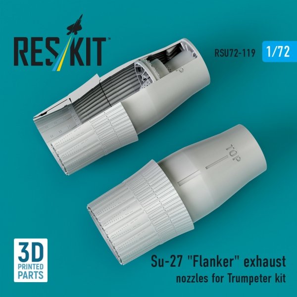 RESKIT RSU72-0119 Su-27 "Flanker" exhaust nozzles for Trumpeter kit (3D Printed) 1/72