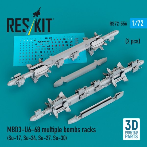 RESKIT RS72-0556 MBD3-U6-68 multiple bombs racks (2 pcs) (Su-17, Su-24, Su-27, Su-30) (3D Printed) (1/72)