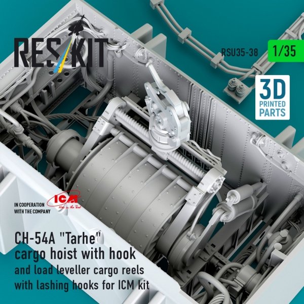 RESKIT RSU35-0038 CH-54A "Tarhe" cargo hoist with hook and load leveller cargo reels with lashing hooks for ICM kit (3D Printed) (1/35)