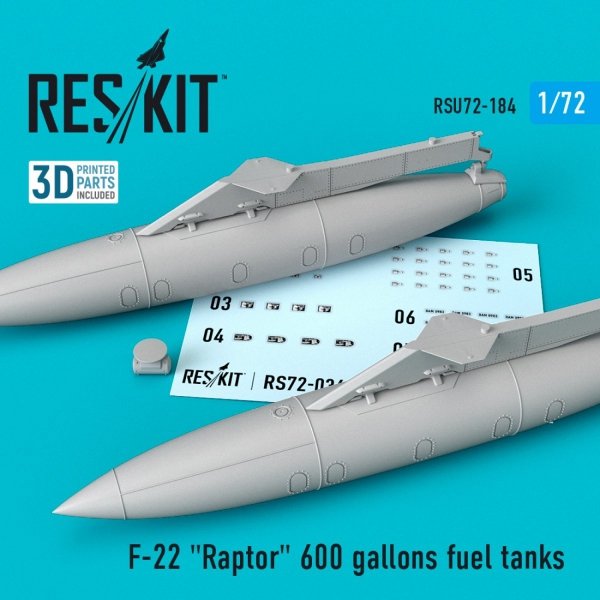 RESKIT RSU72-0184 F-22 &quot;RAPTOR&quot; 600 GALLONS FUEL TANKS 1/72