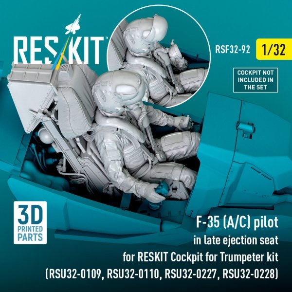 RESKIT RSF32-0092 F-35 (A/C) pilot in late ejection seat for RESKIT Cockpit for Trumpeter kit (RSU32-0109, RSU32-0110, RSU32-0227, RSU32-0228) (3D Printed) (1/32)