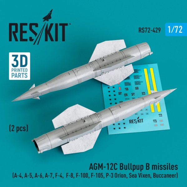 RESKIT RS72-0429 AGM-12C BULLPUP B MISSILES (2 PCS) (3D PRINTED) 1/72