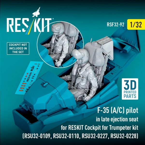 RESKIT RSF32-0092 F-35 (A/C) pilot in late ejection seat for RESKIT Cockpit for Trumpeter kit (RSU32-0109, RSU32-0110, RSU32-0227, RSU32-0228) (3D Printed) (1/32)