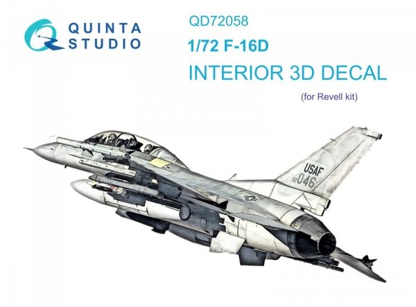 Quinta Studio QD72058 F-16D 3D-Printed &amp; coloured Interior on decal paper (Revell) 1/72