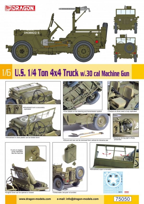 Dragon 75050 U.S. 1/4 Ton 4x4 Truck w/.30 cal Machine Gun 1/6