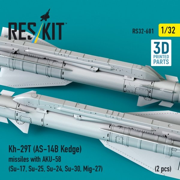 RESKIT RS32-0601 Kh-29T (AS-14B Kedge) missiles with AKU-58 (2 pcs) (Su-17, Su-25, Su-24, Su-30, Mig-27) (3D Printed) (1/32)