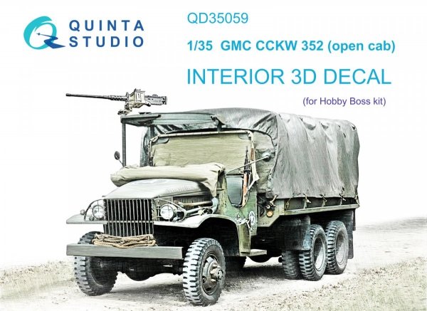 Quinta Studio QD35059 GMC CCKW 352 Open Cab 3D-Printed &amp; coloured Interior on decal paper (HobbyBoss) 1/35