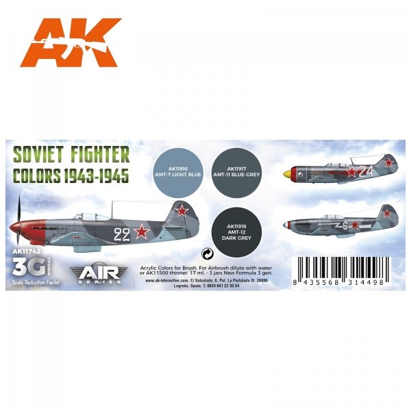 AK Interactive AK11742 SOVIET FIGHTER COLORS 1943-1945 3x17 ml