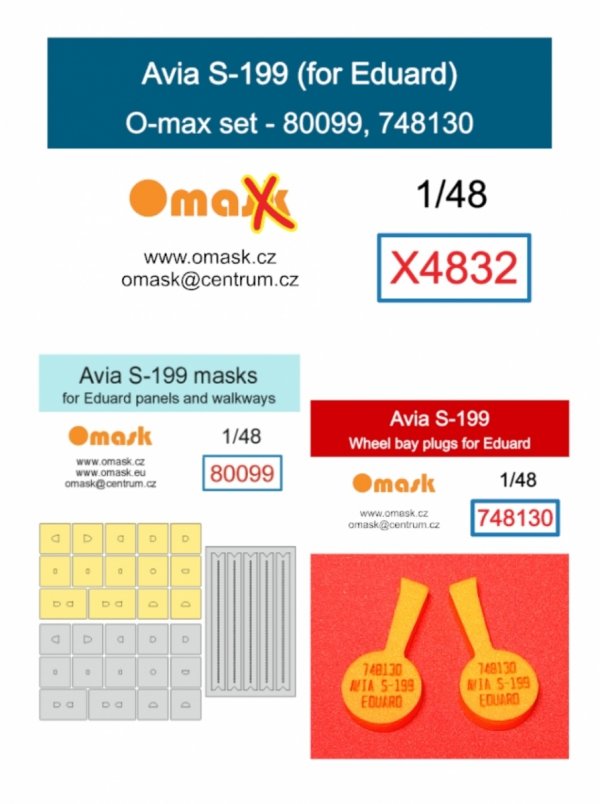 Omask X4832 Avia S-199 O-Max Set (for Eduard)(masks and EVA wheel bay plugs) (for Revell) 1/48 