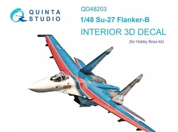 Quinta Studio QD48203 Su-27 3D-Printed &amp; coloured Interior on decal paper ( Hobby Boss ) 1/48
