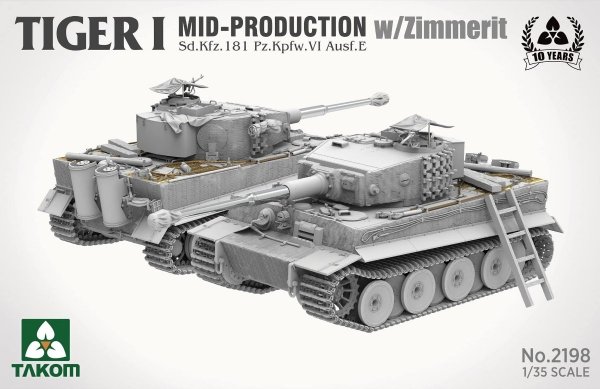  Takom 2198 Tiger I Mid-Production w/Zimmerit Sd.Kfz. 181 Pz.Kpfw. VI Ausf. E 1/35