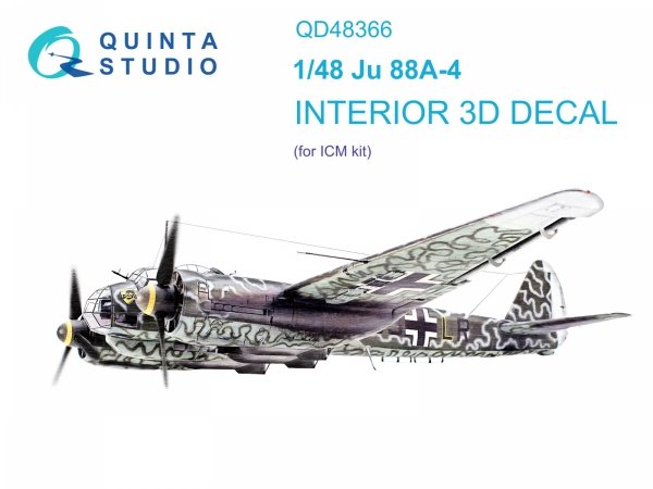 Quinta Studio QD48366 Ju 88A-4 3D-Printed &amp; coloured Interior on decal paper (ICM) 1/48