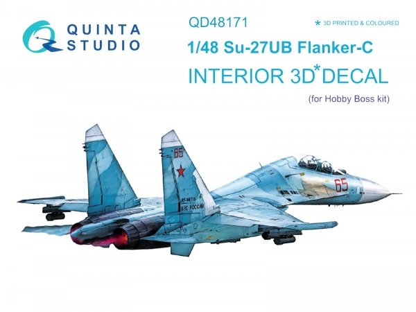 Quinta Studio QD48171 Su-27UB 3D-Printed &amp; coloured Interior on decal paper (for HobbyBoss kit) 1/48