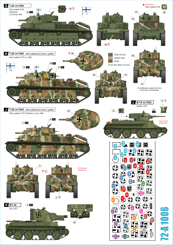 Star Decals 72-A1006 BT-5 m/1933, BT-42 Assault Gun, T-28 m/1938 and T-28 m/1940 1/72