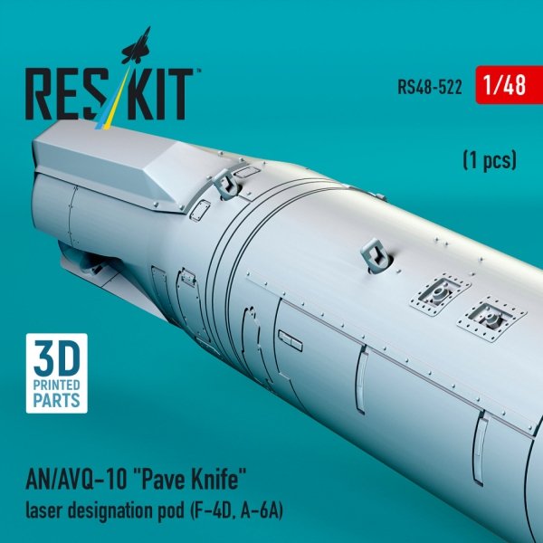 RESKIT RS48-0522 AN/AVQ-10 "Pave Knife" laser designation pod (1 pcs) (F-4D, A-6A) (3D Printed) (1/48)