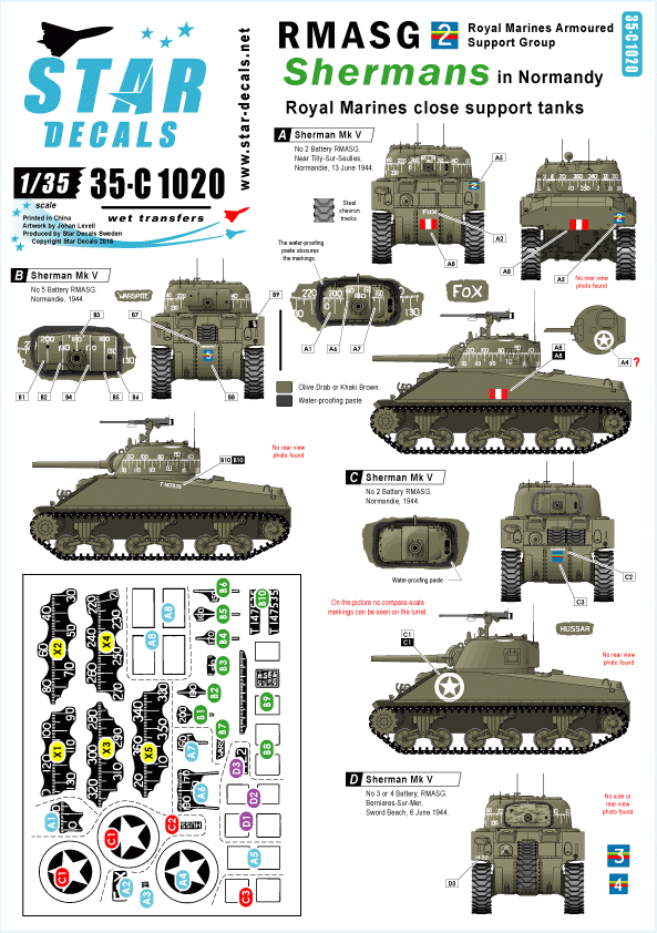 Star Decals 35-C1020 RMASG Shermans 1/35