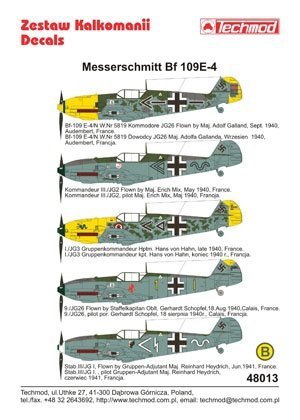 Techmod 48013 - Messerschmitt Bf 109E-4 (1:48)