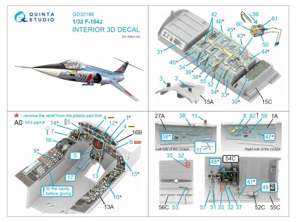 Quinta Studio QD32188 F-104J 3D-Printed coloured Interior on decal paper (Italeri) 1/32