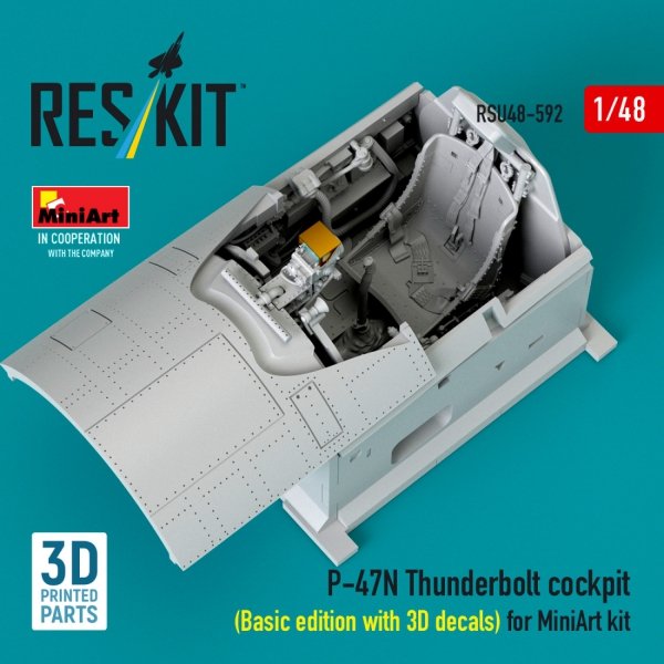 RESKIT RSU48-0592 P-47N Thunderbolt cockpit (Basic edition with 3D decals) for MiniArt kit (3D Printed) (1/48)