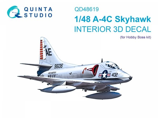 Quinta Studio QD48619 A-4C Skyhawk 3D-Printed &amp; coloured Interior on decal paper ( Hobby Boss ) 1/48