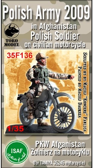 Toro Model 35F136 Żołnierz Na Motocyklu - PKW Afganistan - Figurka Wraz Z Kalkomanią Do Zestawu TAMIYA 35245 1/35