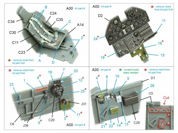 Quinta Studio QD32122 P-40E War Hawk 3D-Printed &amp; coloured Interior on decal paper (Trumpeter) 1/32