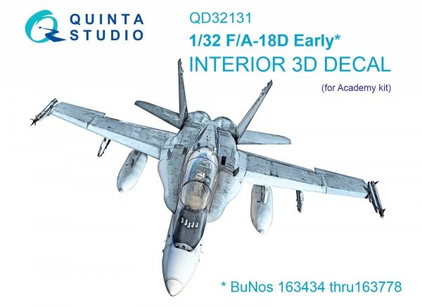 Quinta Studio QD32131 F/A-18D Early 3D-Printed &amp; coloured Interior on decal paper (Academy) 1/32