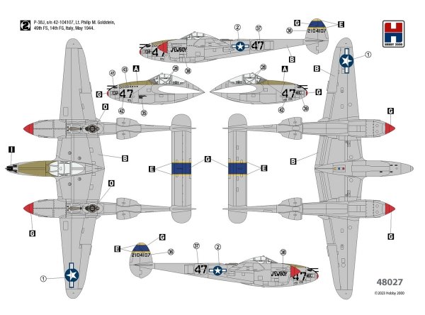 Hobby 2000 48027 P-38J Lightning ETO 1944 (ACADEMY+ CARTOGRAF + MASKI) 1/48