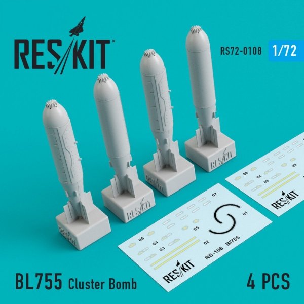 RESKIT RS72-0108 BL755 CLUSTER BOMBS (4 PCS) 1/72