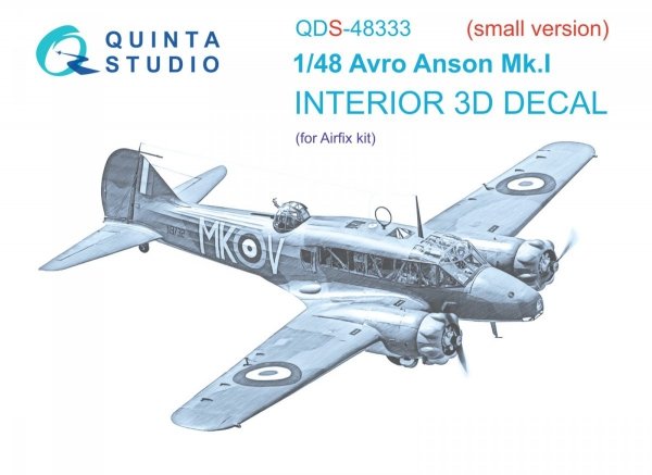 Quinta Studio QDS48333 Avro Anson Mk.I 3D-Printed &amp; coloured Interior on decal paper (Airfix) (Small version) 1/48