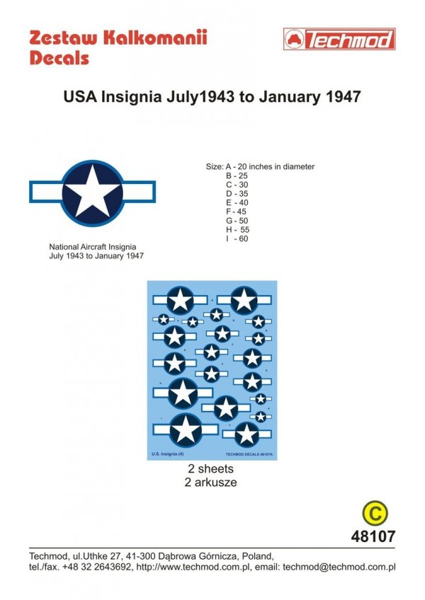 Techmod 48107 USA Insignia July 1943 to January 1947 (1:48)