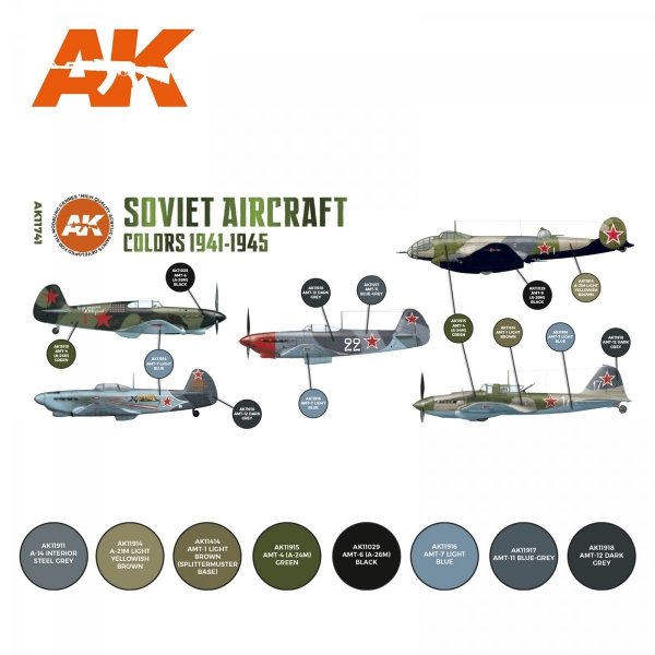 AK Interactive AK11741 SOVIET AIRCRAFT COLORS 1941-1945 8x17 ml