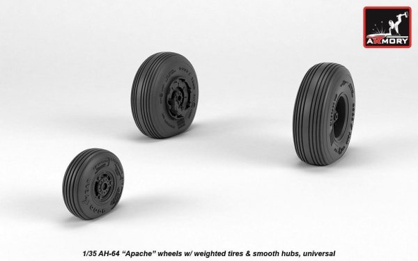 Armory Models AW35304 AH-64 Apache wheels w/ weighted tires, smooth hubs 1/35
