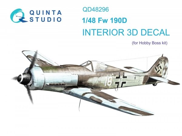 Quinta Studio QD48296 FW 190D-9 3D-Printed &amp; coloured Interior on decal paper (HobbyBoss) 1/48