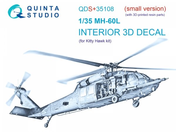 Quinta Studio QDS+35108 MH-60L 3D-Printed &amp; coloured Interior on decal paper (Kitty Hawk) (with 3D-printed resin parts) (small version) 1/35
