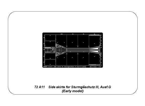 Aber 72A11 Osłony boczne do Sturmgeschutz III (wczesne) / Side skirts for Sturmgeschutz III (Early model) 1/72