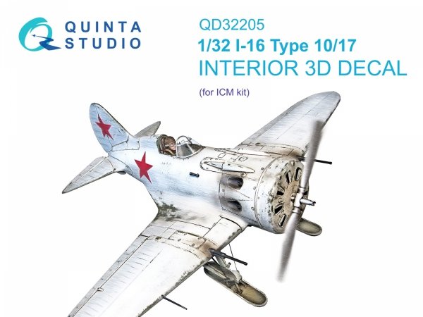 Quinta Studio QD32205 I-16 Type 10/17 3D-Printed coloured Interior on decal paper (ICM) 1/32
