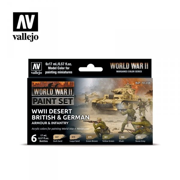 Vallejo 70208 WWII Desert British &amp; German Armour &amp; Infantry 6x17ml