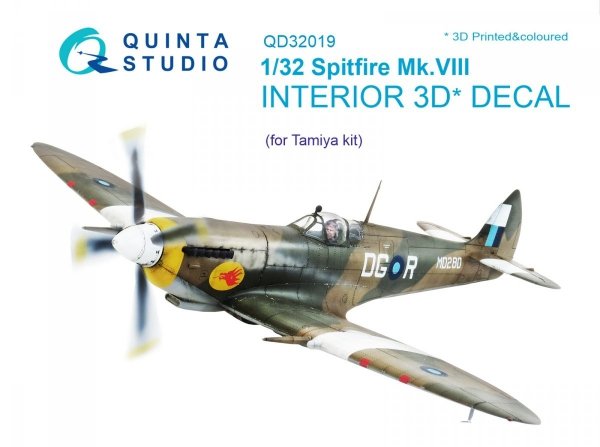 Quinta Studio QD32019 Spitfire Mk.VIII 3D-Printed &amp; coloured Interior on decal paper (for Tamiya kit) 1/32