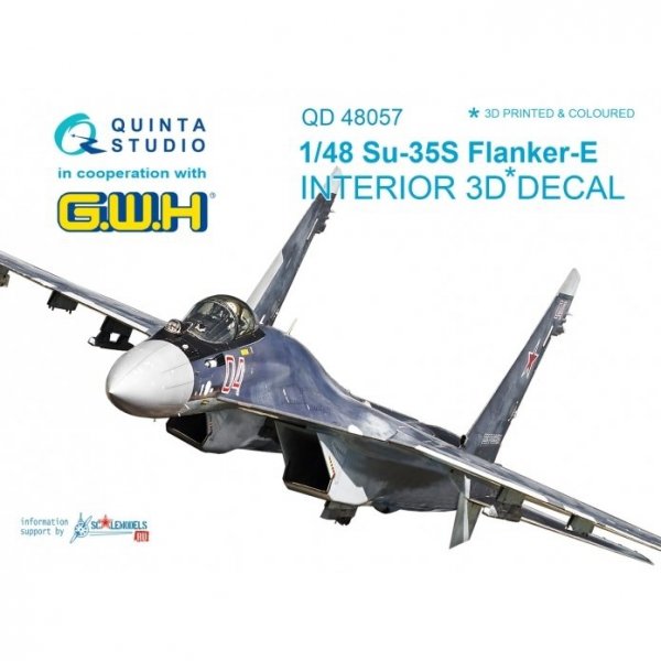 Quinta Studio QD48057 Su-35S 3D-Printed &amp; coloured Interior on decal paper (for GWH kit) 1/48