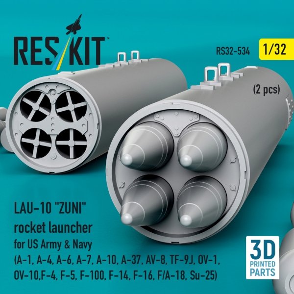 RESKIT RS32-0534 LAU-10 "ZUNI" rocket launcher for US Army &amp; Navy (2 pcs) (A-1, A-4, A-6, A-7, A-10, A-37, AV-8, TF-9J, OV-1, OV-10, F-4, F-5, F-100, F-14, F-16, F/A-18, Su-25) (3D Printed) (1/32)