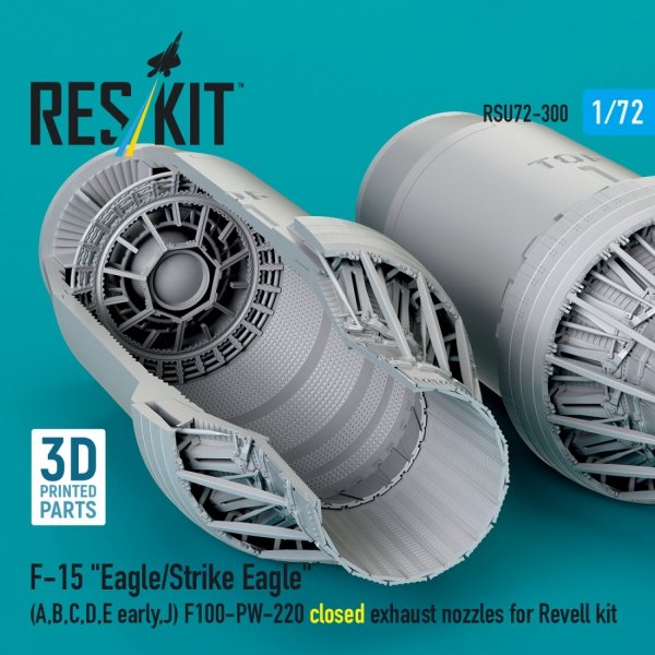 RESKIT RSU72-0300 F‑15 "Eagle/Strike Eagle" (A, B, C, D, E early, J) F100-PW-220 closed exhaust nozzles for Revell kit (3D Printed) (1/72)