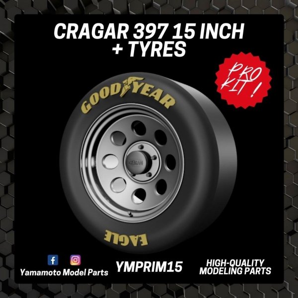 Yamamoto YMPRIM15 Cragar 397 15&quot; + Tyres Prokit! 1/24