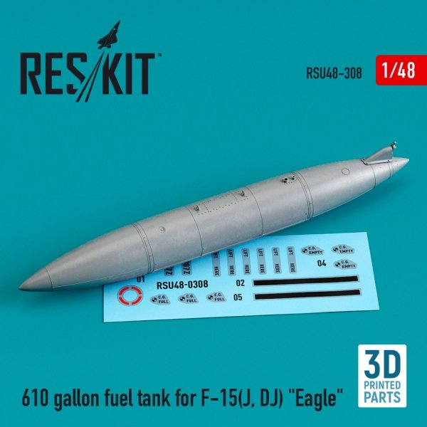 RESKIT RSU48-0308 610 GALLON FUEL TANK FOR F-15(J, DJ) &quot;EAGLE&quot; (3D PRINTED) 1/48